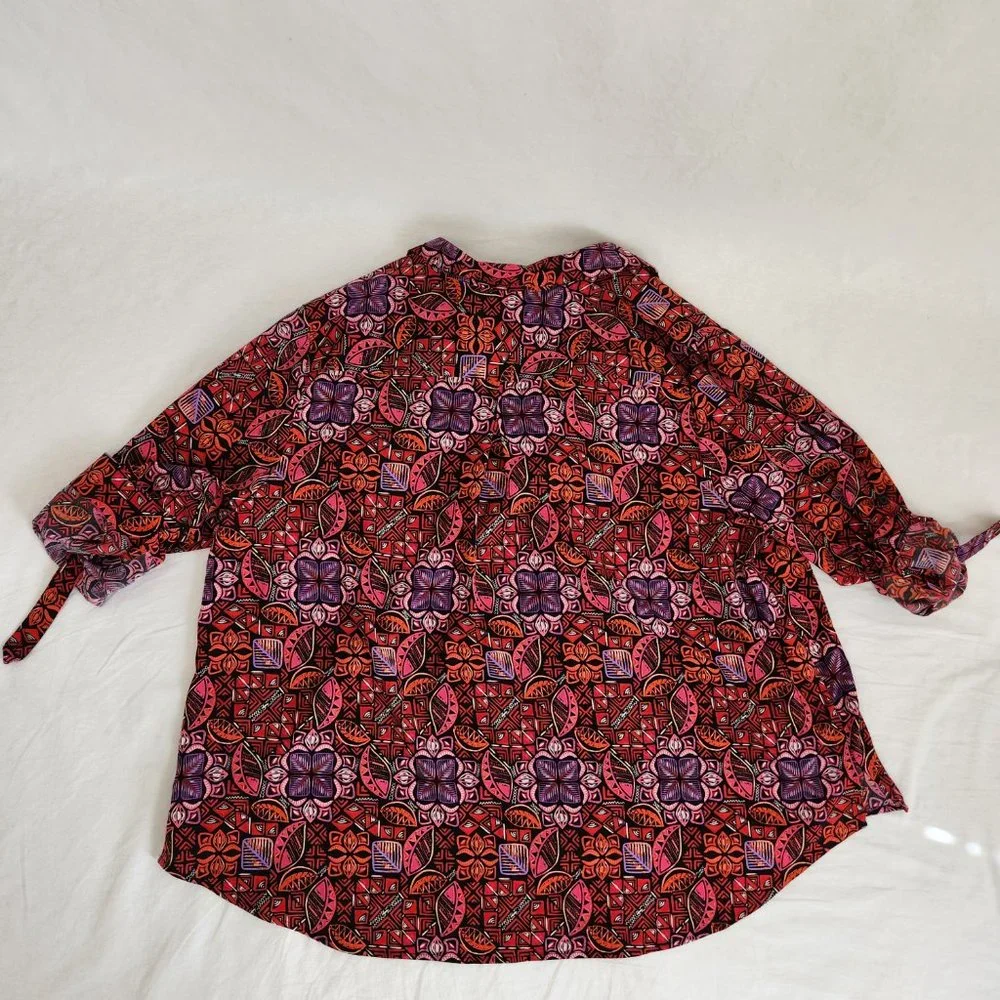 CATHERINES Multicolor AbstractPrint Full Button Down Shirt PLUS PETITE Size 3XWP - Picture 7 of 14